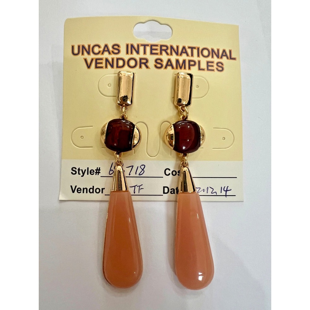 Uncas Int Gold Blush Wine Dangle‎ Earrings Resin Wood Earth Tones Vendor Sample